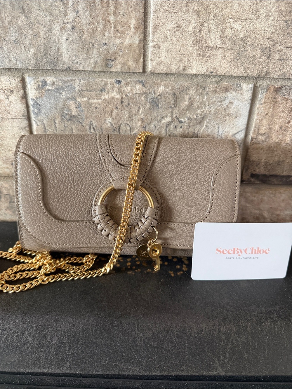 See By Chloé Taupe Leather Crossbody with Gold Chain